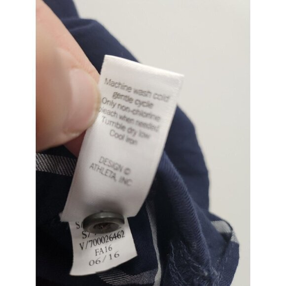 Athleta Womens Presidio Tunic Top Size Small Navy Windowpane 1/4 Button Cotton - Picture 7 of 9